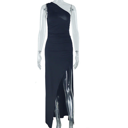 Asymmetrical Sleeveless Long Dress Elegant Solid Color