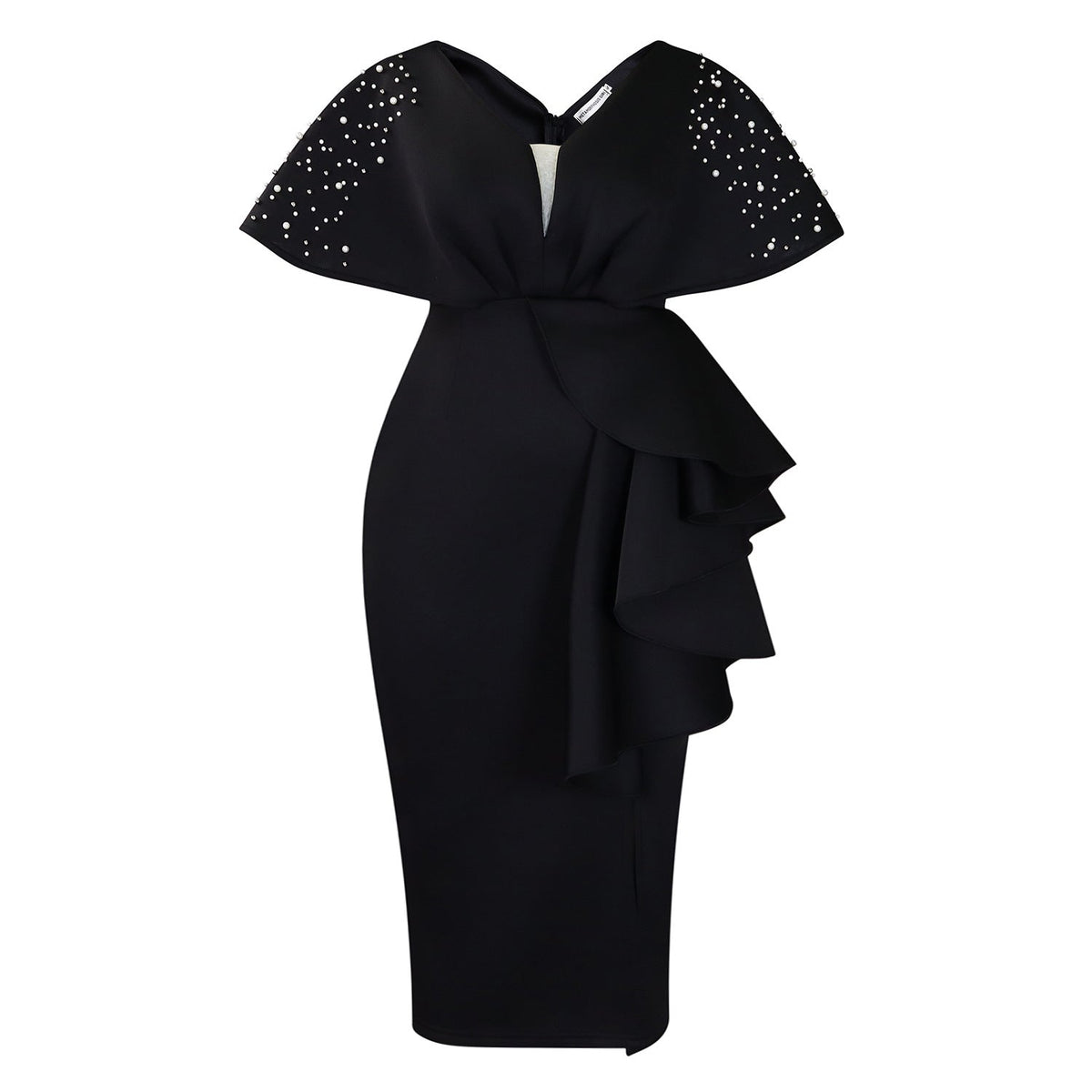 Elegant V-Neck Ruffle Hem Evening Dress