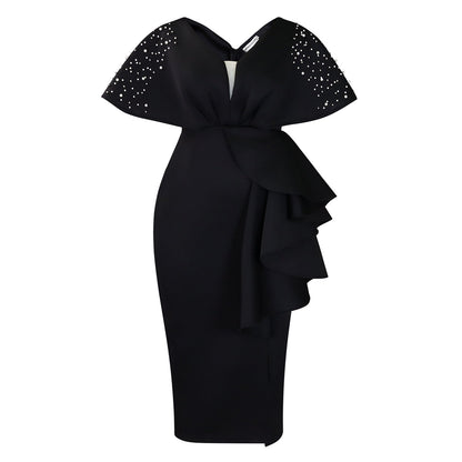 Elegant V-Neck Ruffle Hem Evening Dress