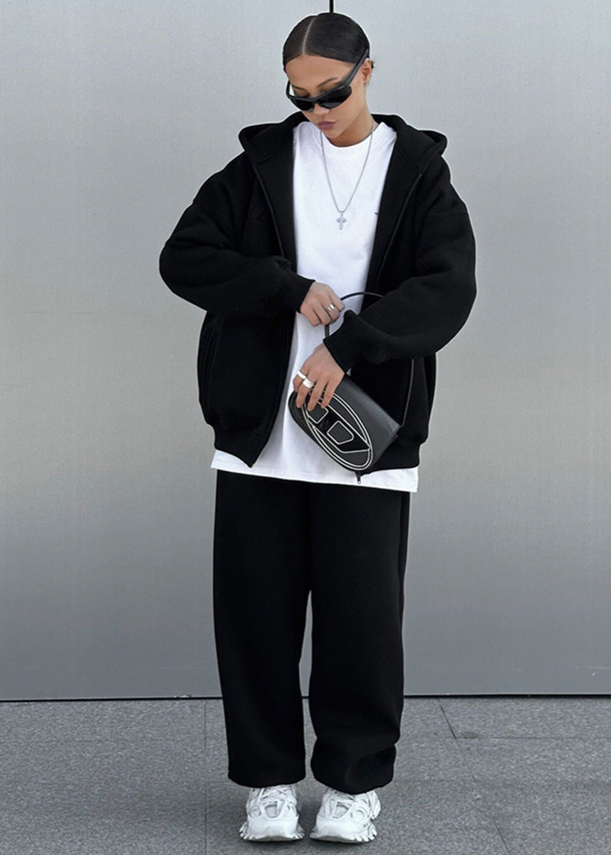 Oversized Zip Hoodie And Knit Sweatpants Set