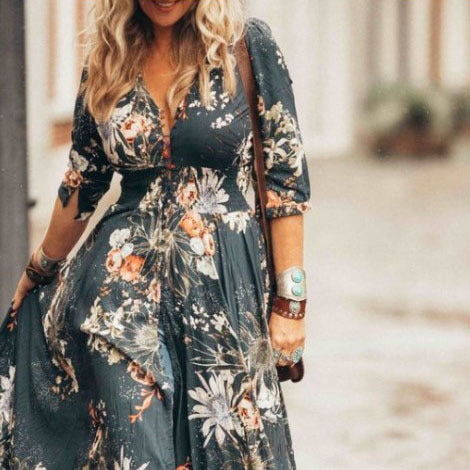 Womenswear Statement Print Design V-Neck Sexy Dress