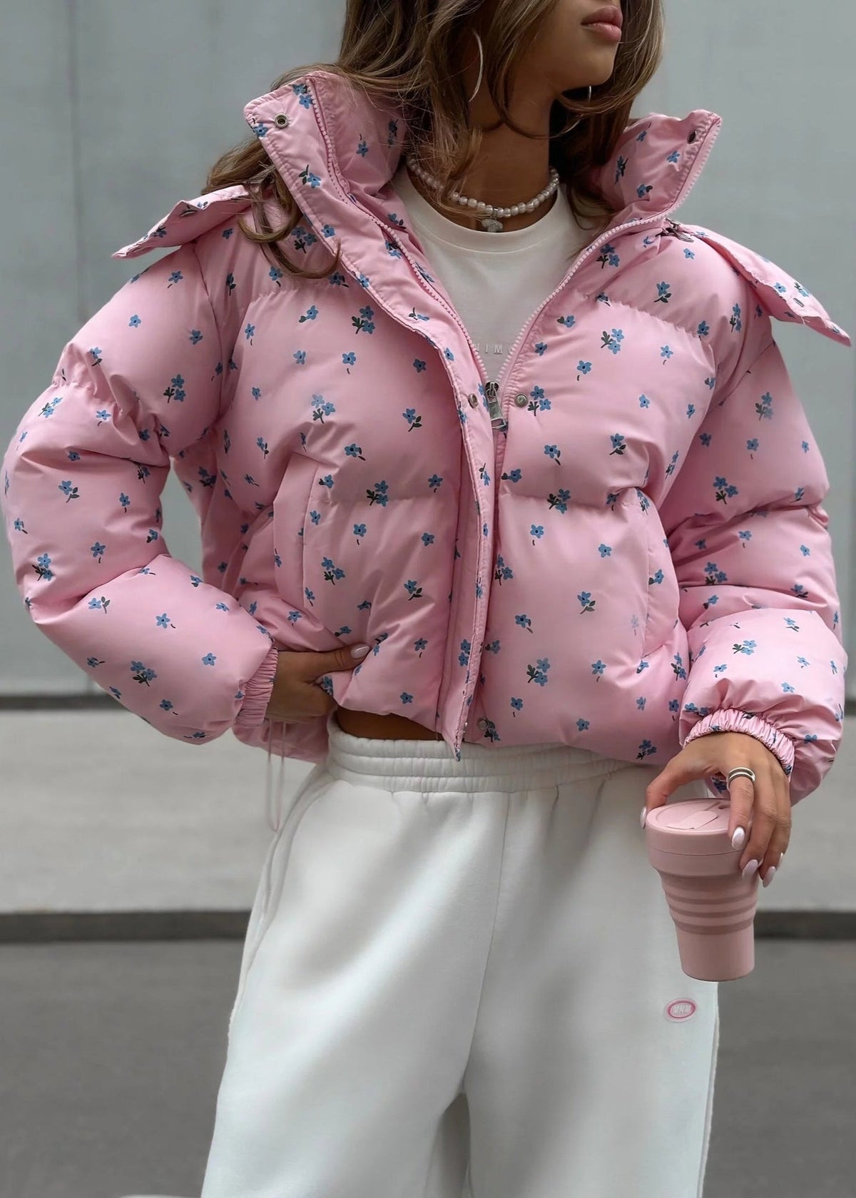 Floral Puffer Jacket Quilted Lightweight Insulated
