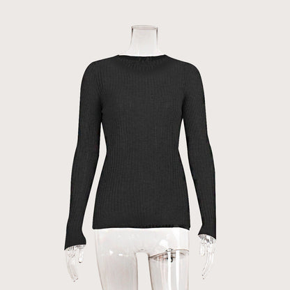 Sexy Slim-Fit Knitted Sweater with Round Neck