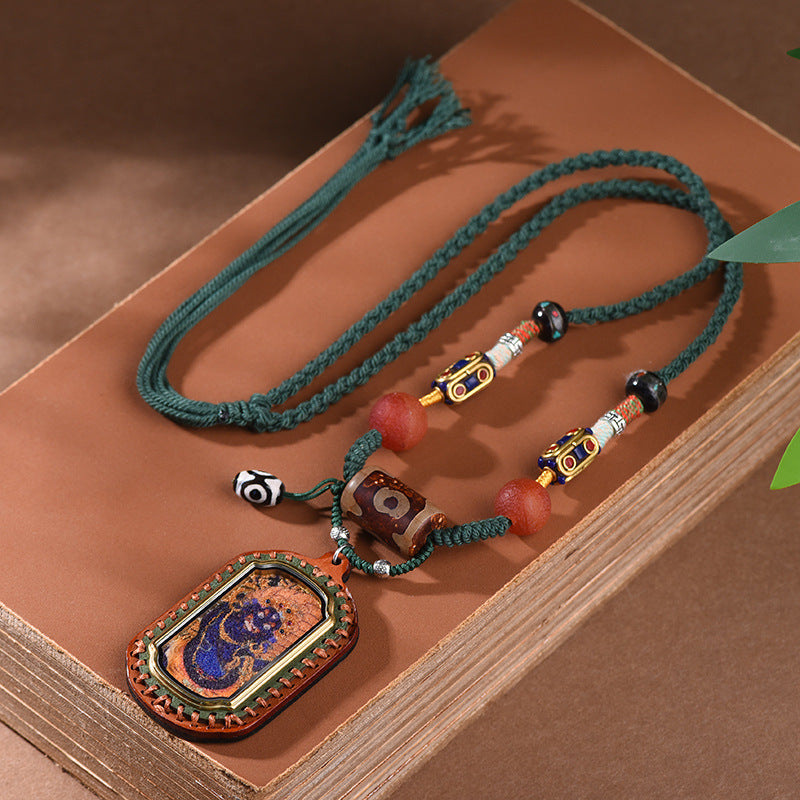 New Intangible Cultural Heritage Gem Painting Thangka Pendant God Of Wealth Zakiram Hand-Painted Thangka Leather Shell Pendant Single Pendant