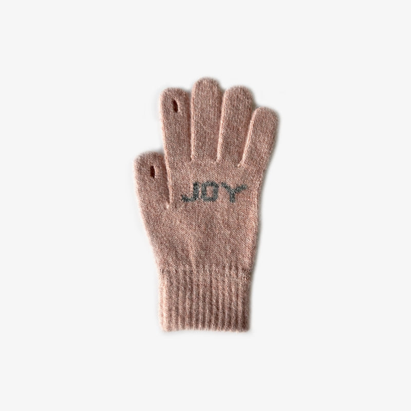 Letter Jacquard Color Block Knit Gloves