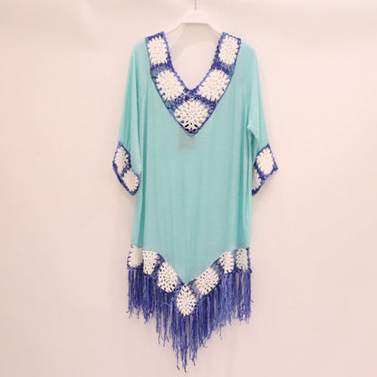 Hand Crochet Fringed Lace Outdoor Hollow Hand-Woven Beach Sunscreen Bohemian Beach Skirt Women