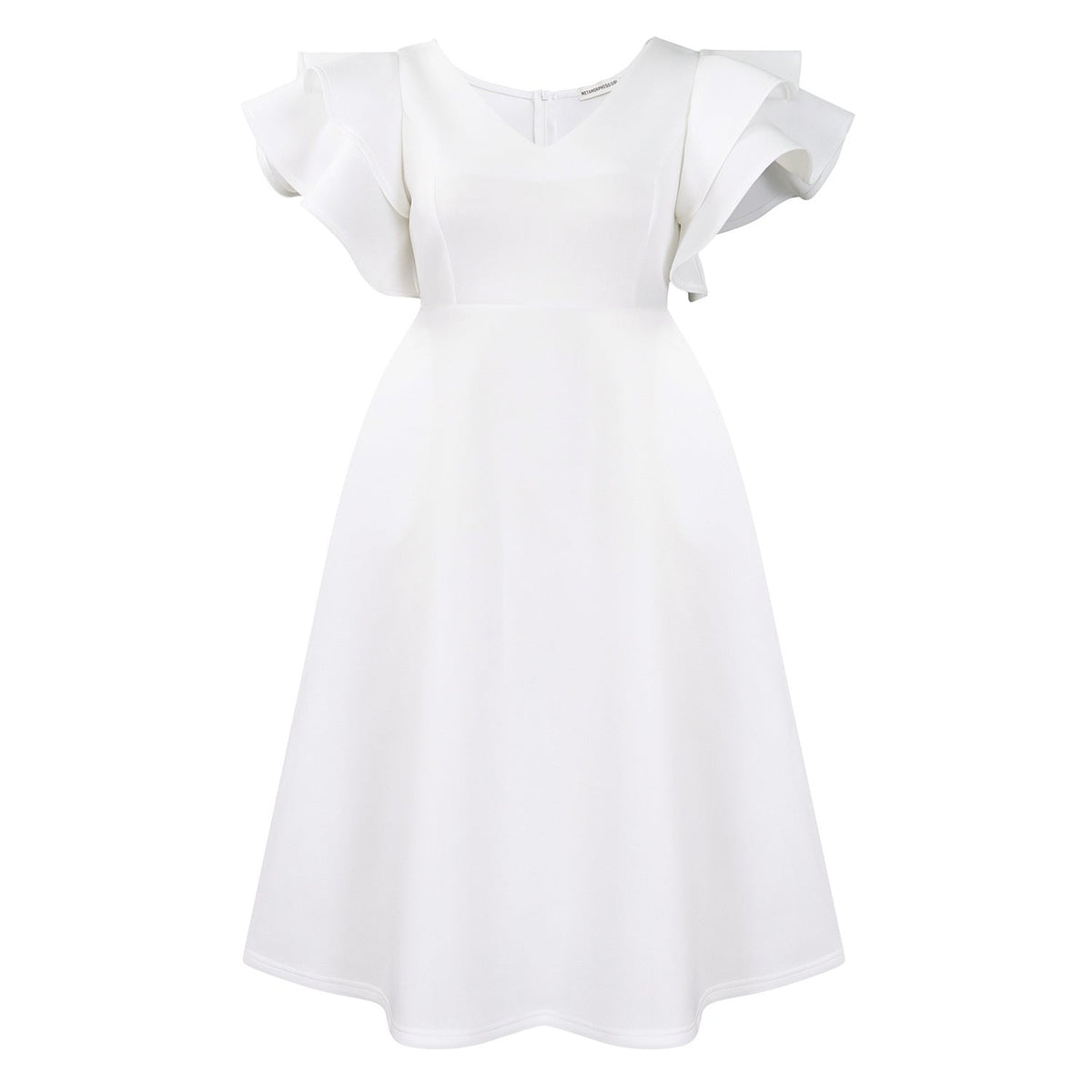 High-Waisted A-Line Dress With Ruffle Sleeves