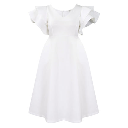 High-Waisted A-Line Dress With Ruffle Sleeves