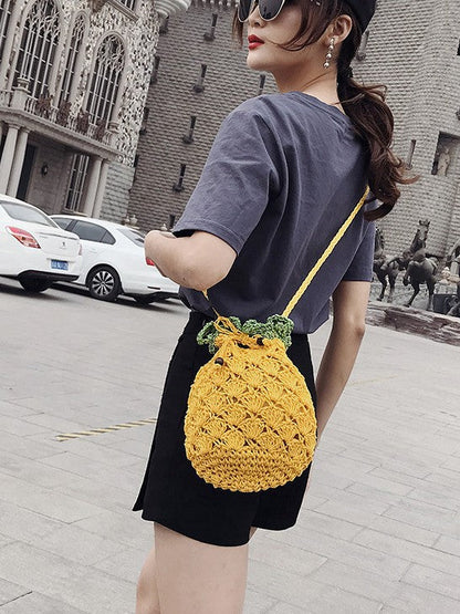 Trendy Crochet Pineapple Bag Yellow Casual Crossbody Bag