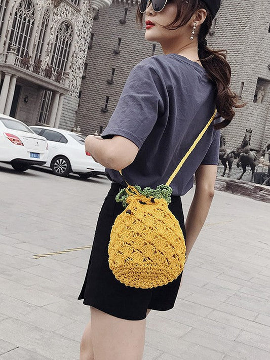 Trendy Crochet Pineapple Bag Yellow Casual Crossbody Bag
