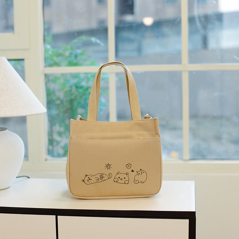 Canvas Lunch Bag With Smiley Face Casual Tote Bag