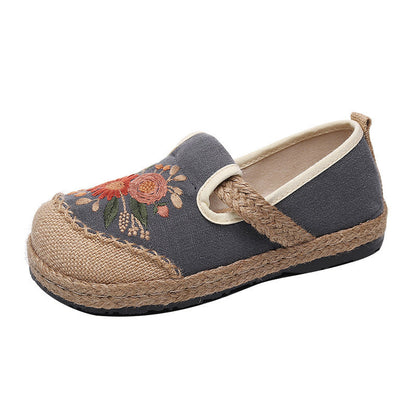 Embroidered Shoes Fisherman Shoes Cart Stitching Cotton And Linen Embroidery Shoes, Anti Slip And Breathable Round Toe Women'S Shoes
