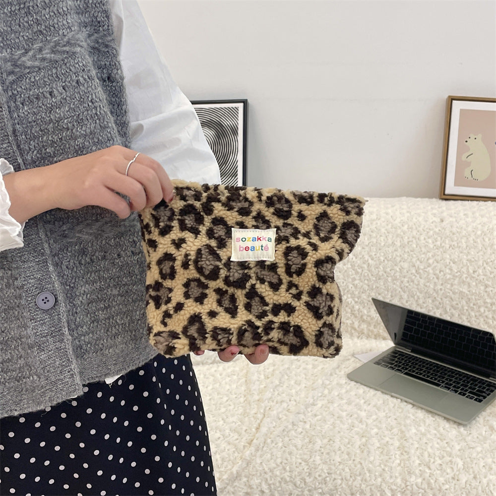 Polka Dot Plushed Large Capacity Make Up Bag