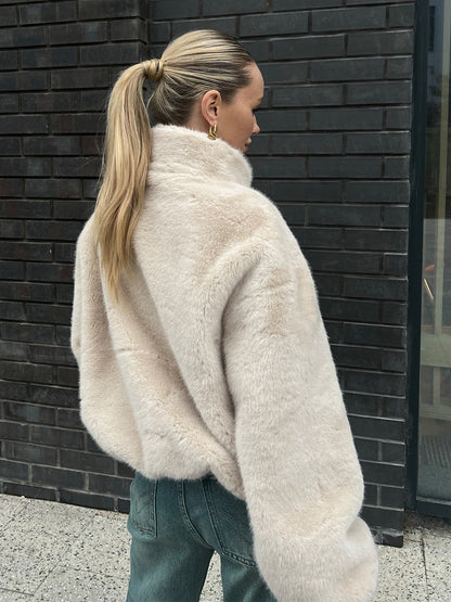 Zip-Up Plush Jacket Cozy Casual Fleece Outerwear