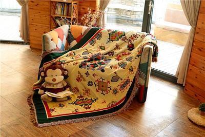 Tibetan Style Double-Sided Sofa Towel Pad Knitted Full Cover Cloth Pure Cotton Geometric Cover Blanket