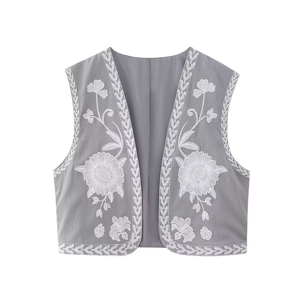 Flower Embroideries Open Front Elegant Vest