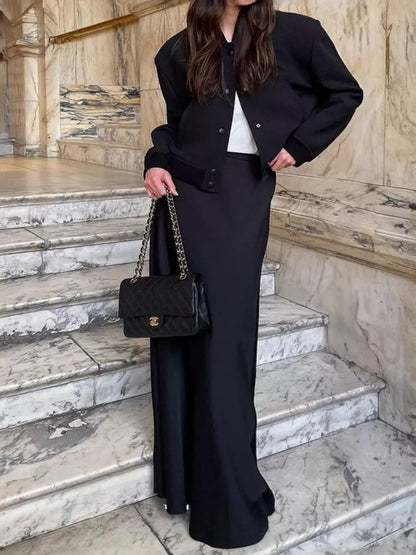Elegant Mermaid Maxi Skirt Solid Color Satin Blend Street Style