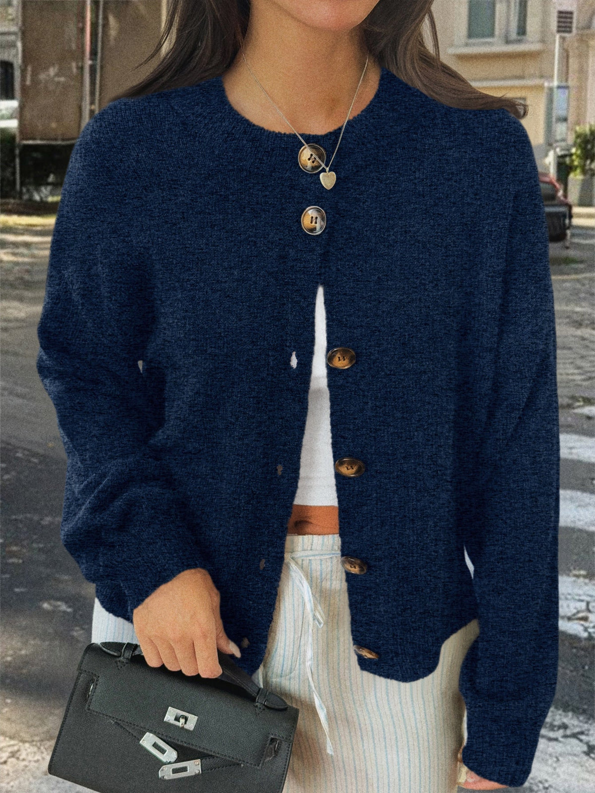Casual Button-Up Long Sleeve Cardigan Sweater