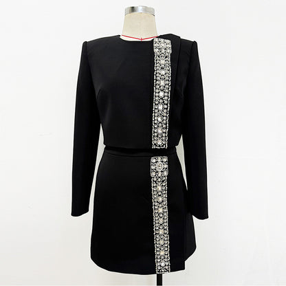 Trendy Black Beaded Jewel-Embellished 2-Piece Skirt Set