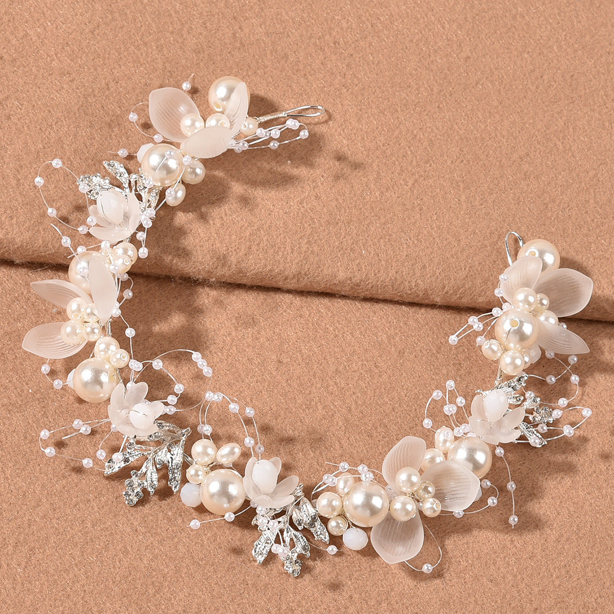 Bridal Pearl Handcrafted Wrist Flower and Headband Set