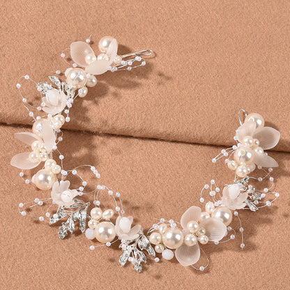 Bridal Pearl Handcrafted Wrist Flower and Headband Set