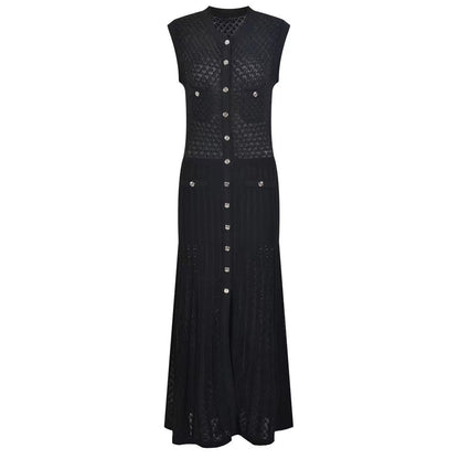 Round Neck Button Down Sleeveless Knit Dress