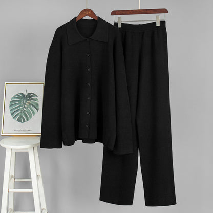 Knitted Sweater Set With Collared Long Sleeves Casual Commuter Style