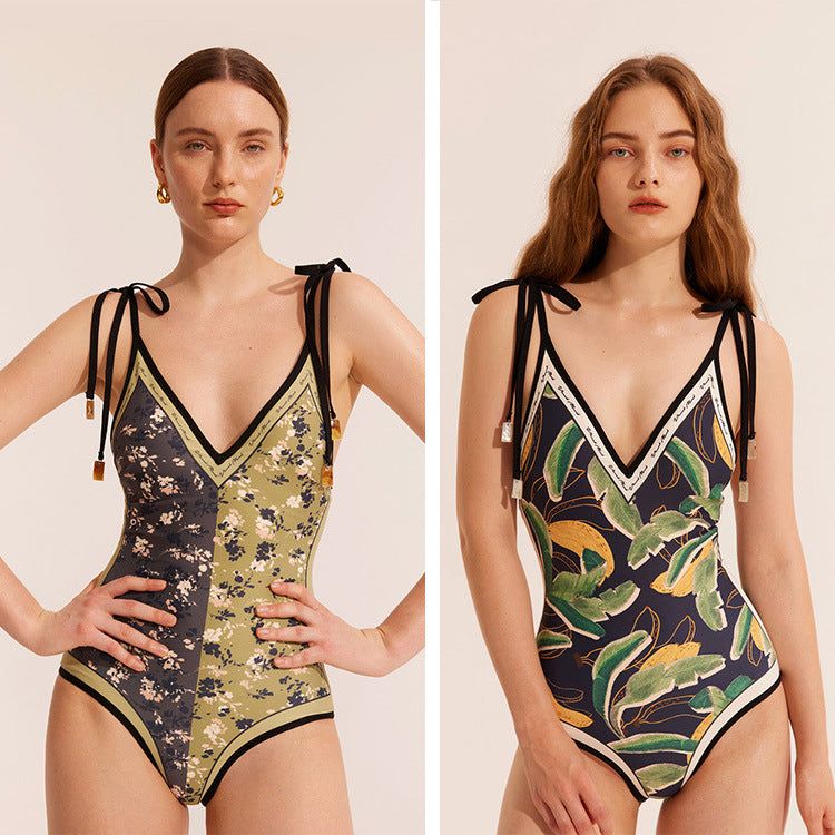 Vintage Two-Sided Woman Wearing One-Piece Swimsuit