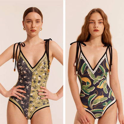 Vintage Two-Sided Woman Wearing One-Piece Swimsuit