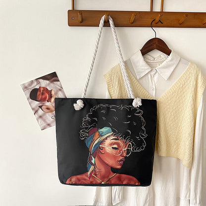 Classic Outdoor Canvas Tote Bag with Cartoon Print