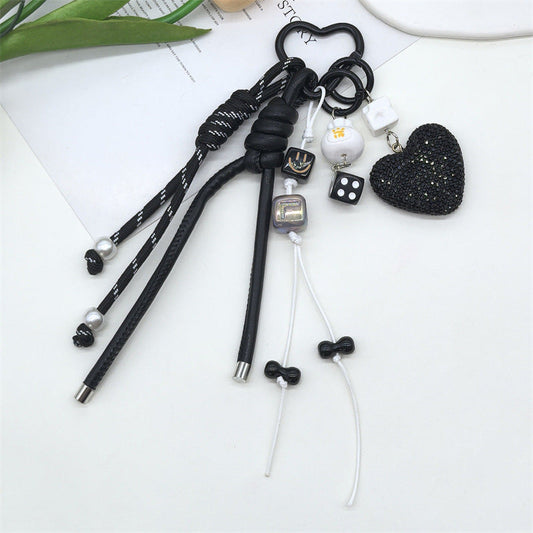 Sparkling Rhinestone Heart Braided Keychain Bag Charms