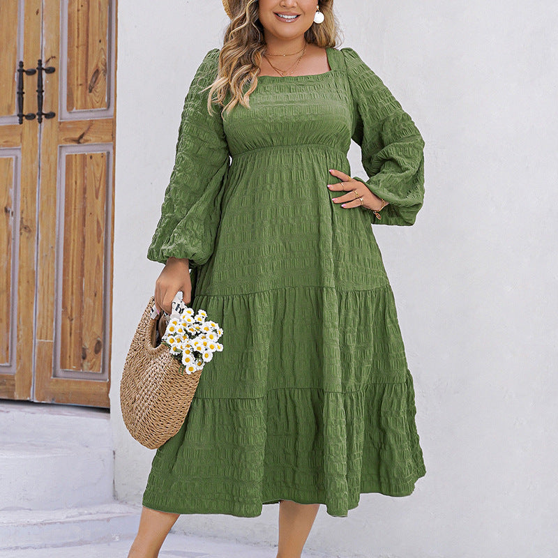 Plus Size Casual Solid Color Long Sleeve Dress