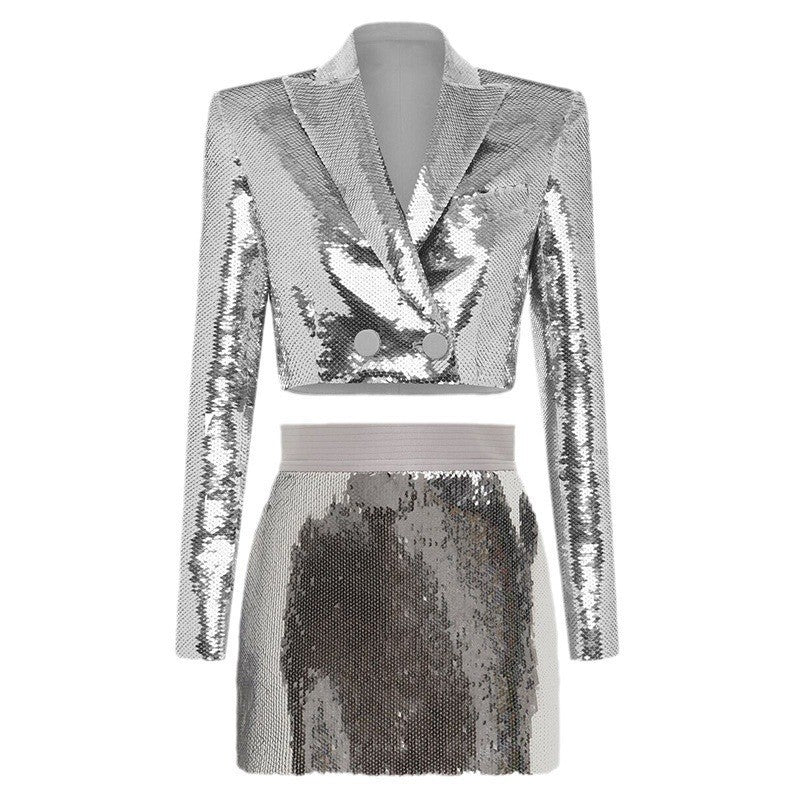 Bling Bling Sequined Short Skirt Suit Set