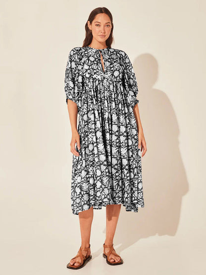 Vintage Floral Maxi Dress Relaxed Casual Style