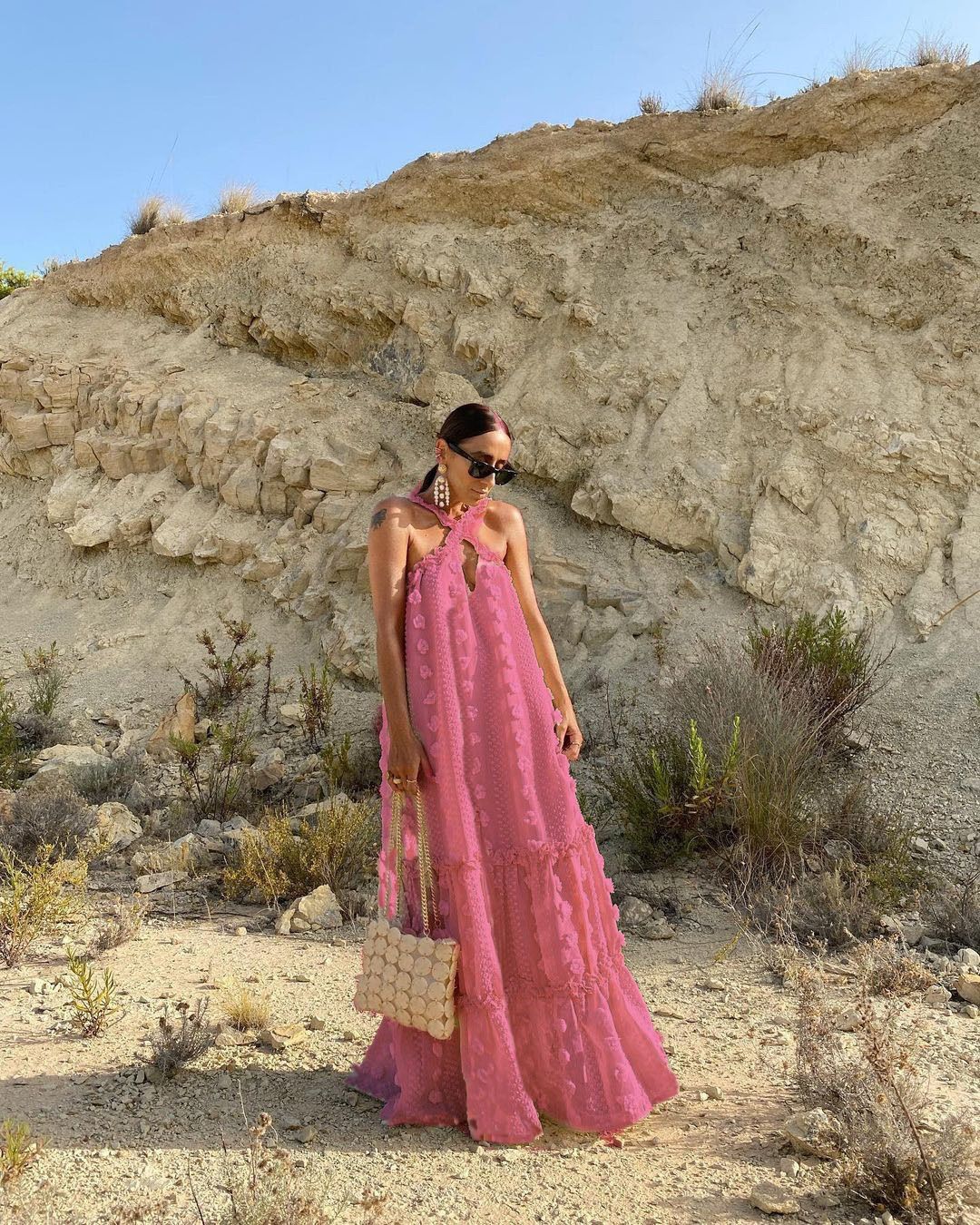 Elegant Solid Color Maxi Dress With 3D Floral Details