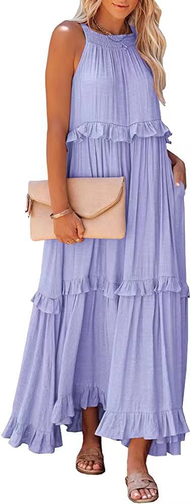 Summer Dress New Irregular Cake Skirt Sleeveless Long Mopping Skirt Holiday Dress Women