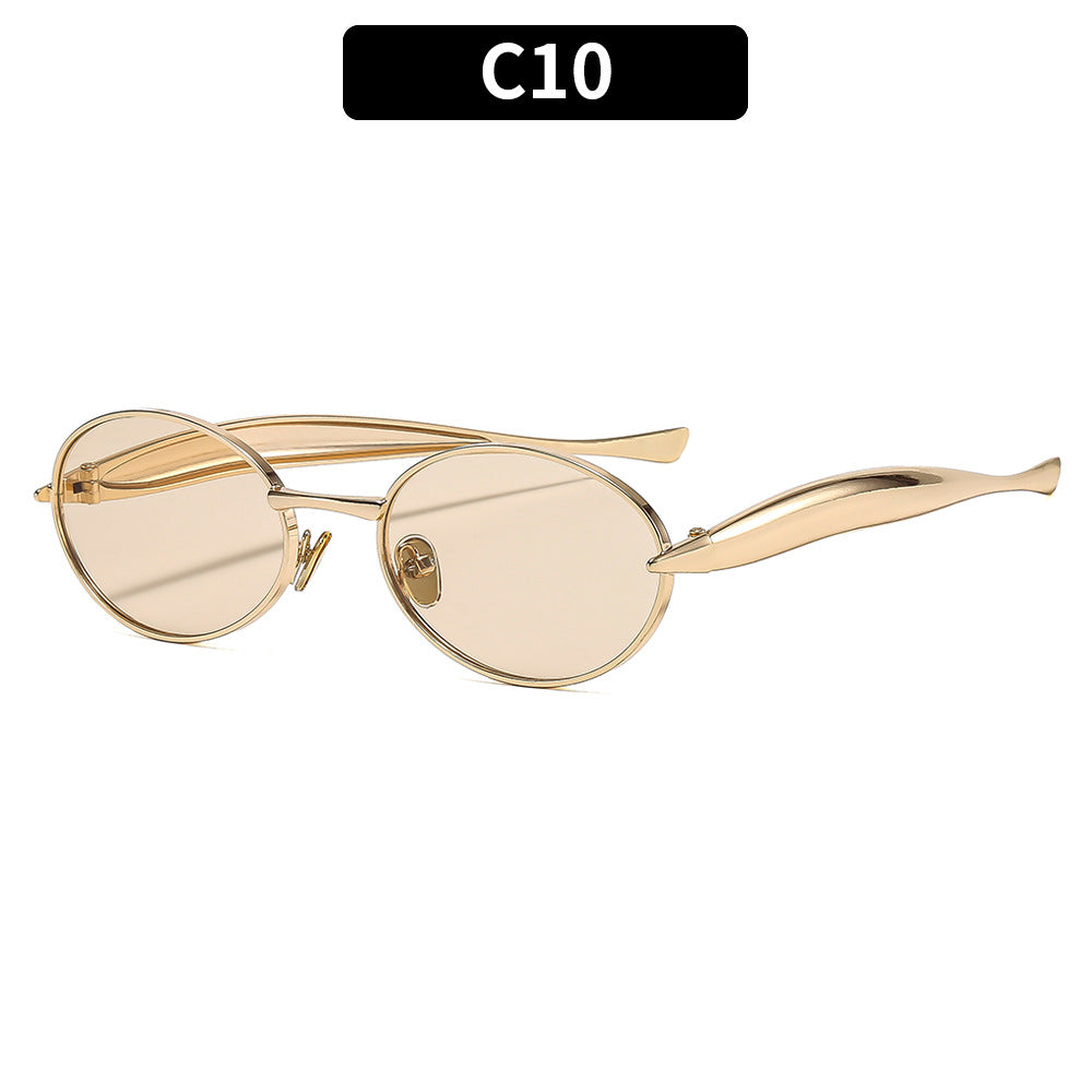 Metal Oval Sunglasses Stylish UV400 Protective Eyewear
