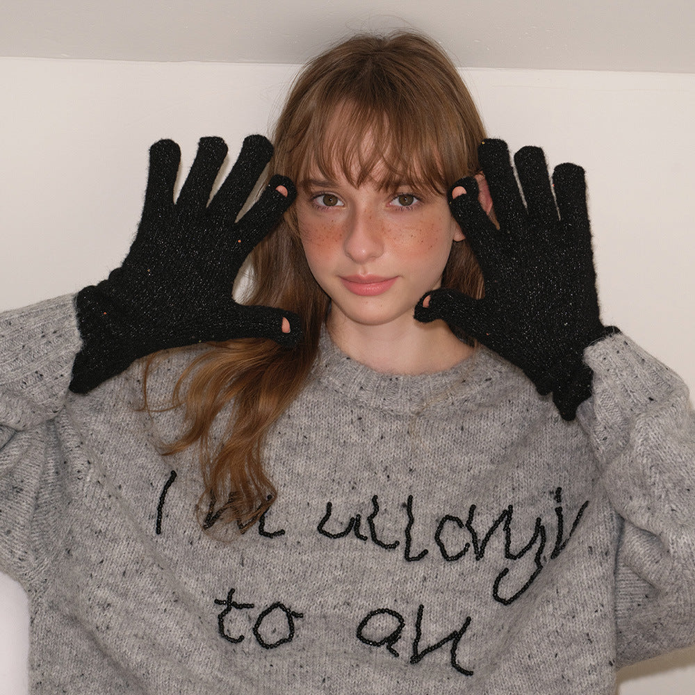 Handmade Wool Blend Sequin Mittens With Touch Screen Capability