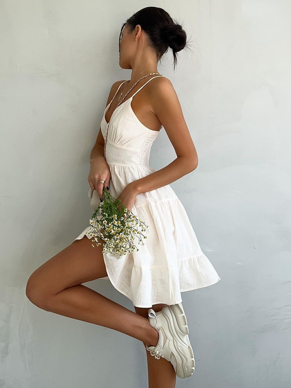 Sexy Slim Fit Cotton Cami Dress Solid Color A-Line Dress