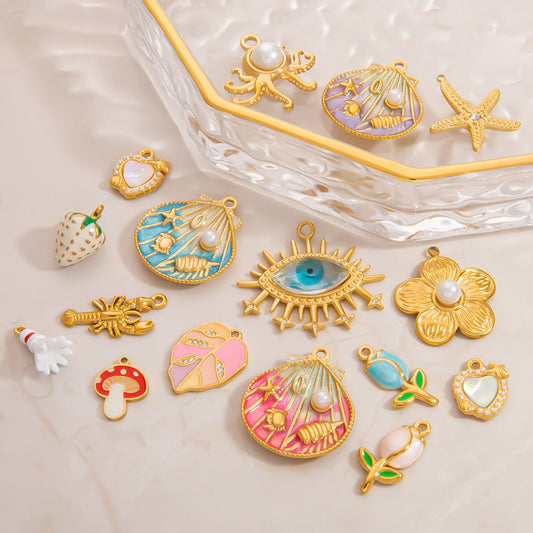 Stainless Steel Ocean-Themed DIY Flower Pendant Jewelry