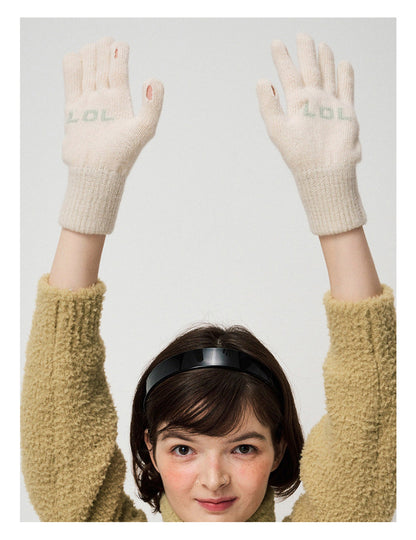 Letter Jacquard Color Block Knit Gloves