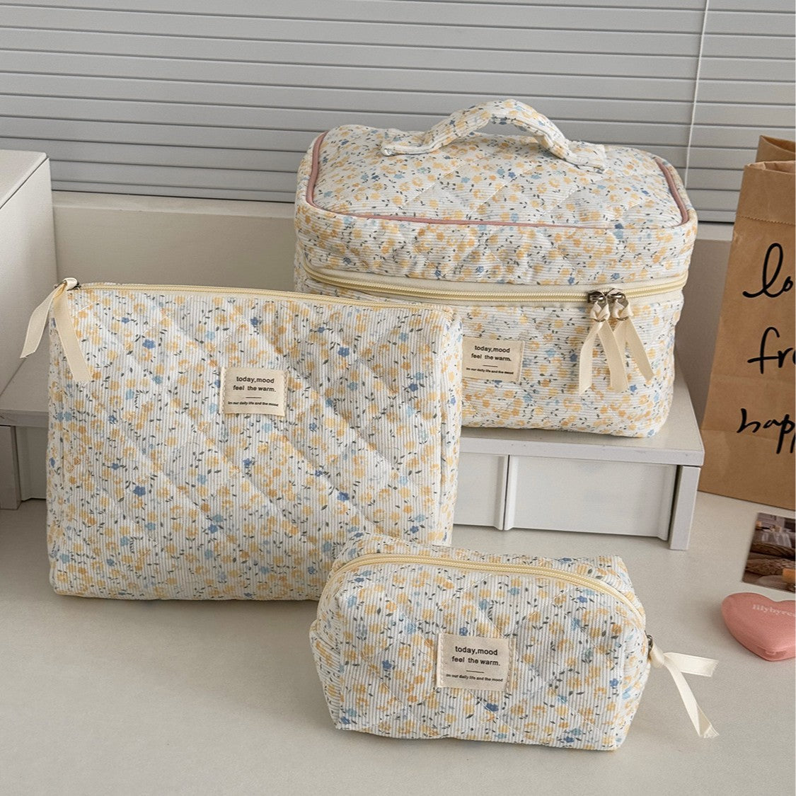 Floral Corduroy Makeup Bag Versatile Travel Organizer