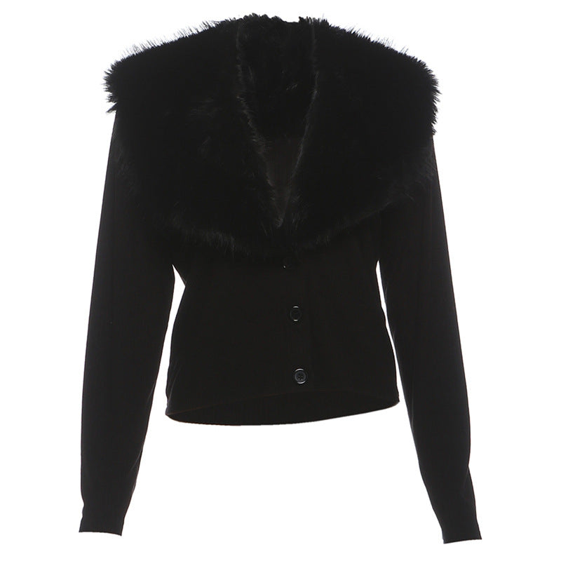 Fashionable Women鈥檚 Long Sleeve Cardigan With Fur Collar