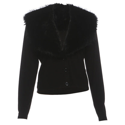 Fashionable Women鈥檚 Long Sleeve Cardigan With Fur Collar