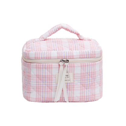 Simple Plaid Large Capacity Makeup Bag
