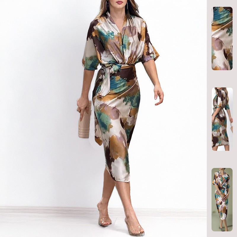 Elegant Floral Print High-Waisted Dress