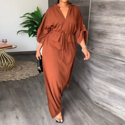 Women'S Casual Fashion Stand-Up Collar Split Length Dress Solid Color Dress