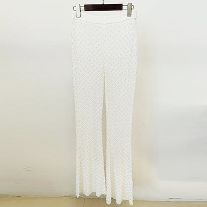 Trendy Hollow Floral Beaded Blazer Pants Set