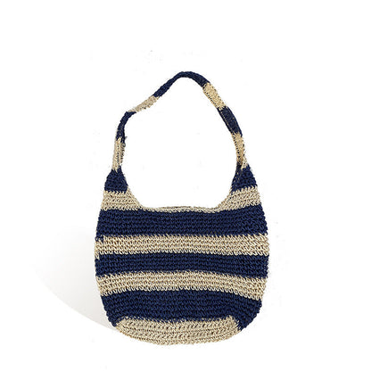 Striped Woven Straw Tote Bag Handcrafted for Beach