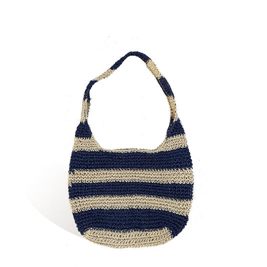 Striped Woven Straw Tote Bag Handcrafted for Beach